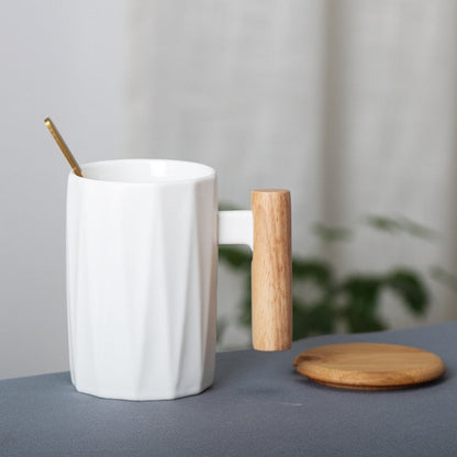 Wooden handle ceramic coffee mug,literary teacup Office Coffee Milk Cup Nordic Small Fresh Hand Ceramic Cup Drinkware gift 400ml